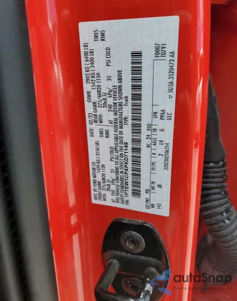 2023 Ford F150 Supercrew z USA, uszkodzony, nr VIN 1FTEW1CPXPKD71149